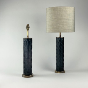 Pair Of Small Grey Cut Glass  Lamps On Antique Brass Bases (T7245)