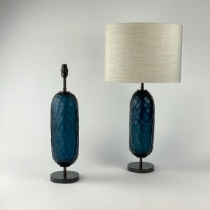 Pair Of Medium Blue Cut Glass 'Pill' Lamps On Brown Bronze Bases (T7254)