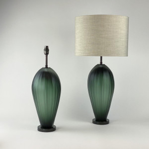 Pair Of Large Green Cut Glass 'Balloon' Lamps On Brown Bronze Bases (T7257)