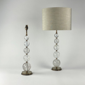 Pair Of Medium Rock Crystal Graduated Ball Lamps On Antique Brass Bases (T7277)