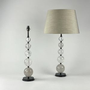 Pair Of Medium Rock Crystal Graduated Ball Lamps On Brown Bronze Bases (T7278)