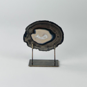 Small Black Agate On Antique Brass Bases (T7362)