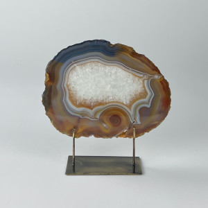 Large Brown Agate On Antique Brass Bases (T7411)