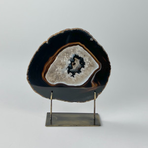 Large Black Agate On Antique Brass Bases (T7437)