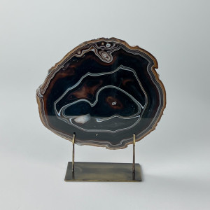 Large Black Agate On Antique Brass Bases (T7438)