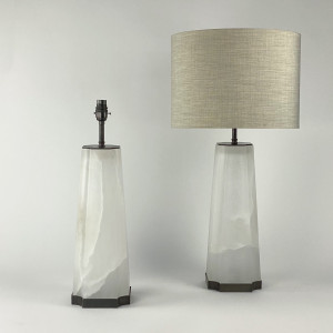 Pair Of Large White Alabaster Lamps On Brown Bronze Bases (T7510)