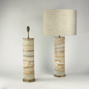 Pair Of Large Brown Onyx Cylinder Lamps On Antique Brass Bases (T7517)