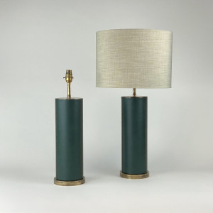 Pair Of Green Leather Lamps On Antique Brass Bases (T7576)