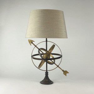 Single Medium Brown Metal Armillary Sphere Desk Lamp In Brown Bronze Finish With Gold Highlights (T7610)