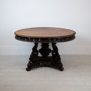 Carved Anglo Indian Tilting Dining Table With A Few Carvings Missing At Base (T7652)