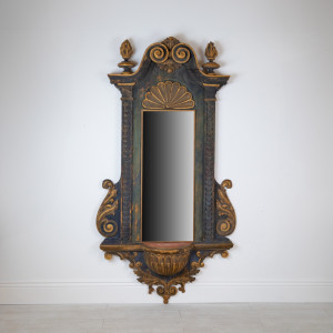C1800 Very Fine Carved Wood Italian Mirror / Shelf Bracket With Original Paint - Originally Niche Frame (T7654)