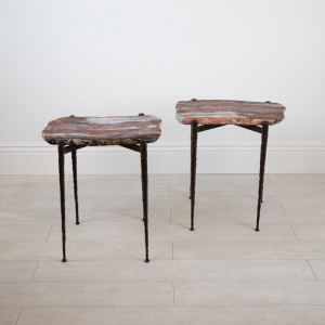 Pair of Pink/Brown Agate Side Tables in Brown Bronze Painted Finish (T7658)