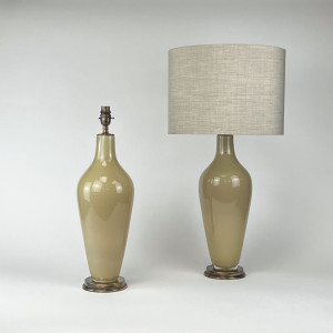 Pair Of Medium 'Standard' Beige Caramel Glass Lamps On Brown Bronze Bases (T7662)