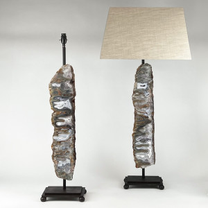 Pair Of Large Unusual And Rare Brown Agate Slice Lamps On Bronze Painted Iron Bases (T7666)