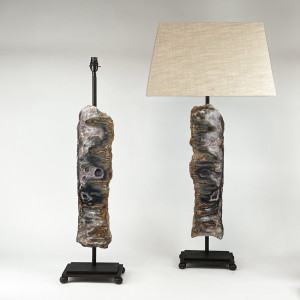 Pair Of Large Unusual And Rare Brown Agate Slice Lamps On Bronze Painted Iron Bases (T7667)