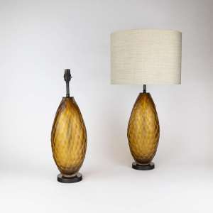 Pair Of Medium Amber Coloured Cut Glass 'Buttuto' Lamps On Brown Bonze Bases (T7749)