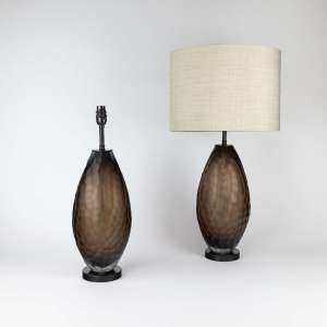 Pair Of Medium Brown Coloured Cut Glass 'Buttuto' Lamps On Brown Bonze Bases (T7750)