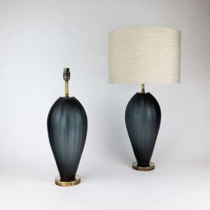 Pair Of Large Grey Coloured Cut Glass 'Balloon' Lamps On Antique Brass Bases (T7751)