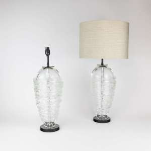 Pair Of Large Clear Glass 'Candy Floss' Lamps On Brown Bronze Bases (T7752)
