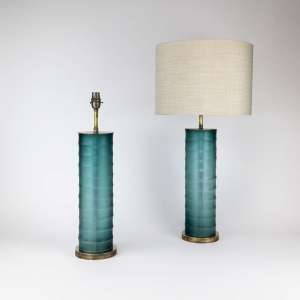 Pair Of Large Blue Cut Glass 'Rolo' Lamps On Antique Brass Bases (T7753)