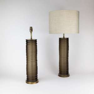 Pair Of Large Brown Cut Glass 'Rolo' Lamps On Antique Brass Bases (T7755)