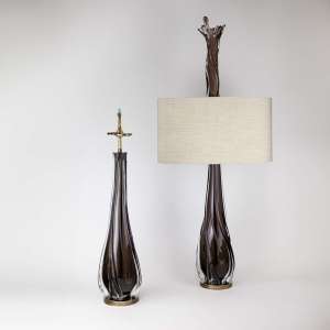 Pair of Extra Large Glass 'Splash' Table Lamps on Antique Brass Bases (T7756)